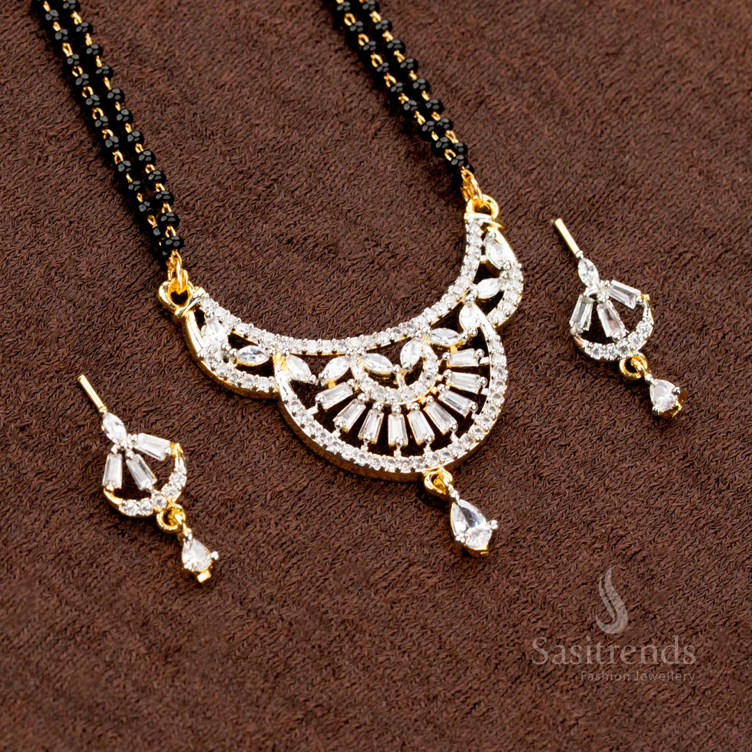 Curved Design AD Pendant Set with Earrings – Traditional Wear