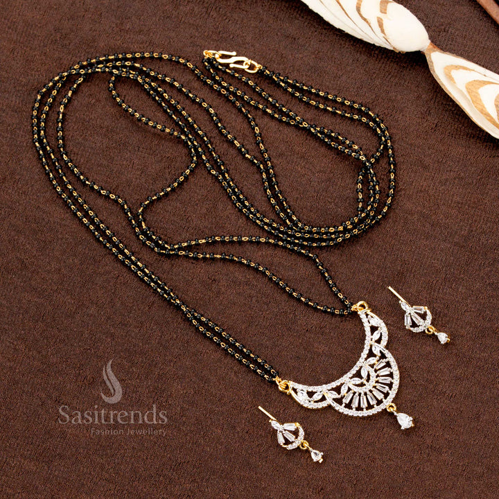 Gold Plated Pendant and Earring Set with Black Beaded Chain - Sasitrends