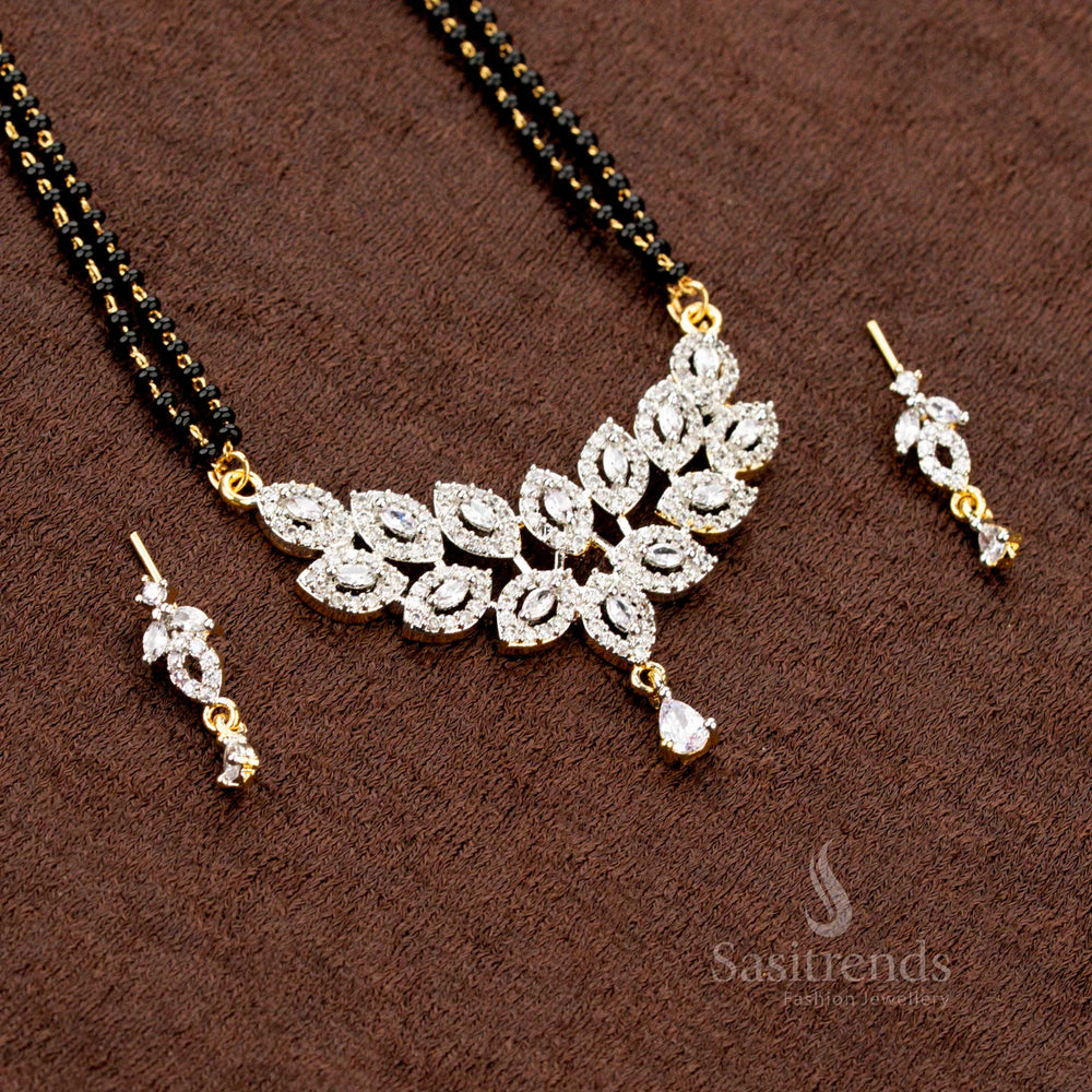 Gold Plated Pendant and Earring Set with Black Beaded Chain - Sasitrends