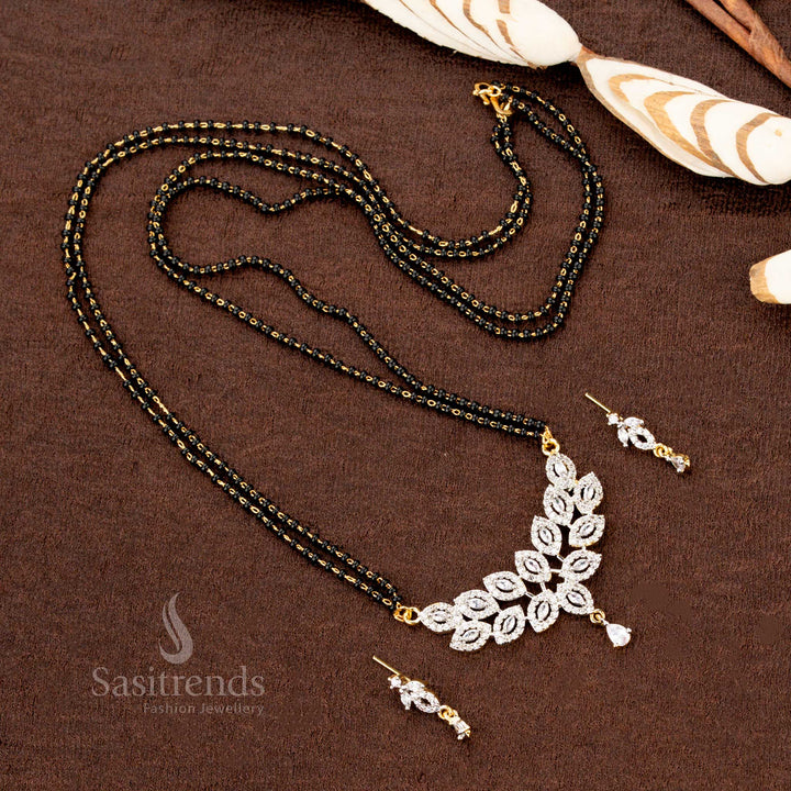 Gold Plated Pendant and Earring Set with Black Beaded Chain - Sasitrends