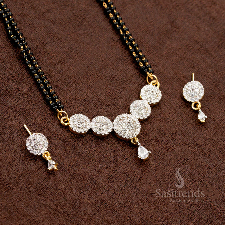 Gold Plated Pendant and Earring Set with Black Beaded Chain - Sasitrends