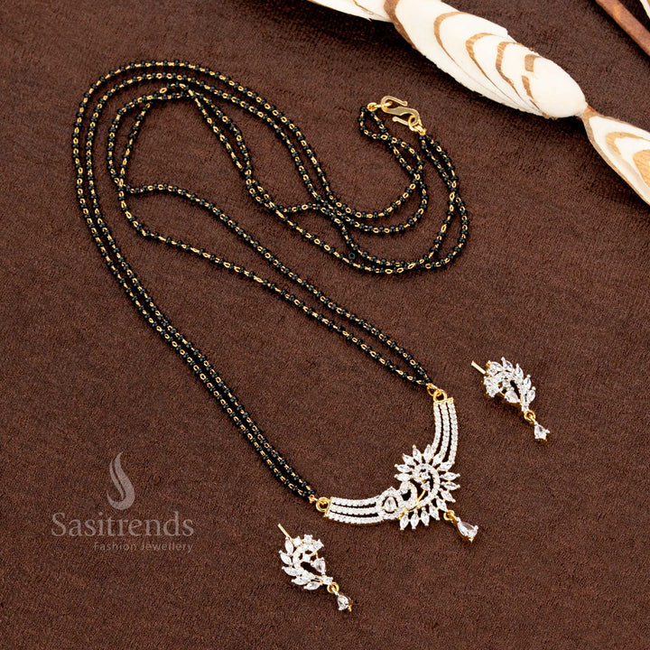 Curved Design AD Pendant Set with Earrings – Traditional Wear - Sasitrends
