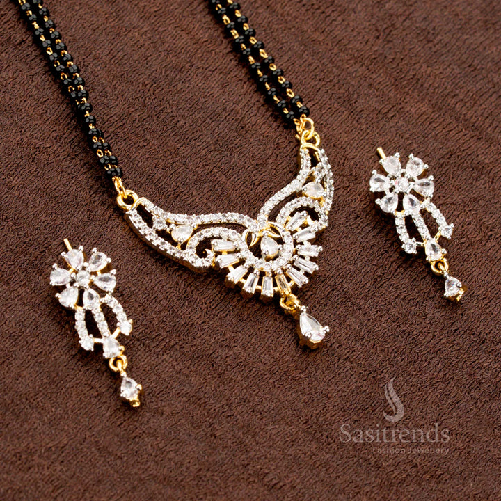 Gold Plated Pendant and Earring Set with Black Beaded Chain - Sasitrends