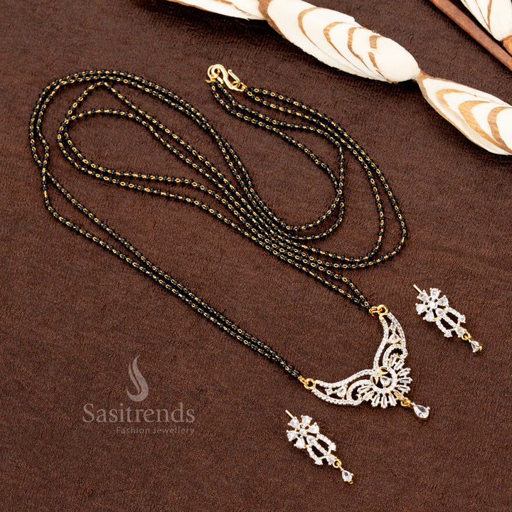 Gold Plated Pendant and Earring Set with Black Beaded Chain - Sasitrends