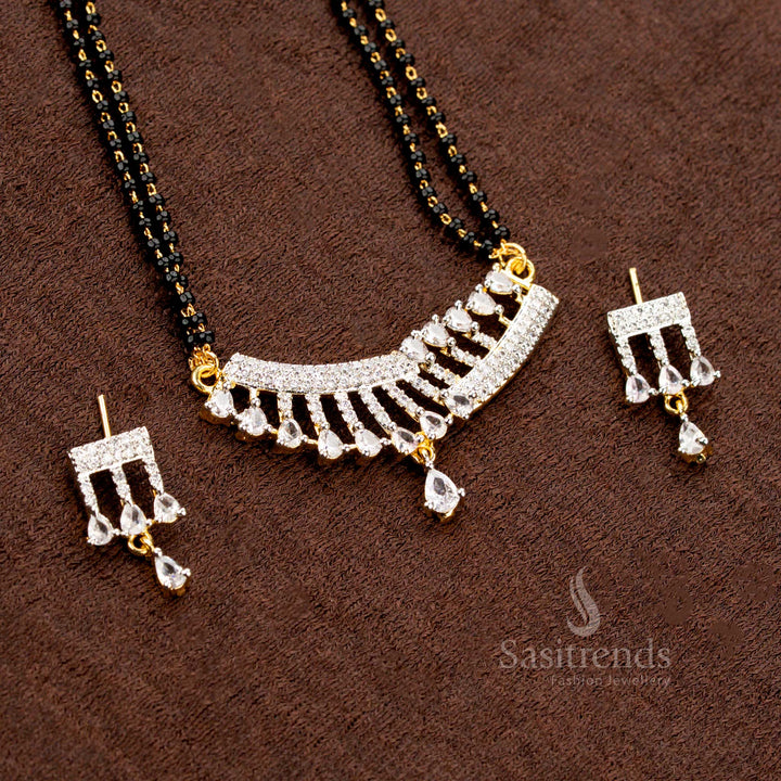 Gold Plated Pendant and Earring Set with Black Beaded Chain - Sasitrends