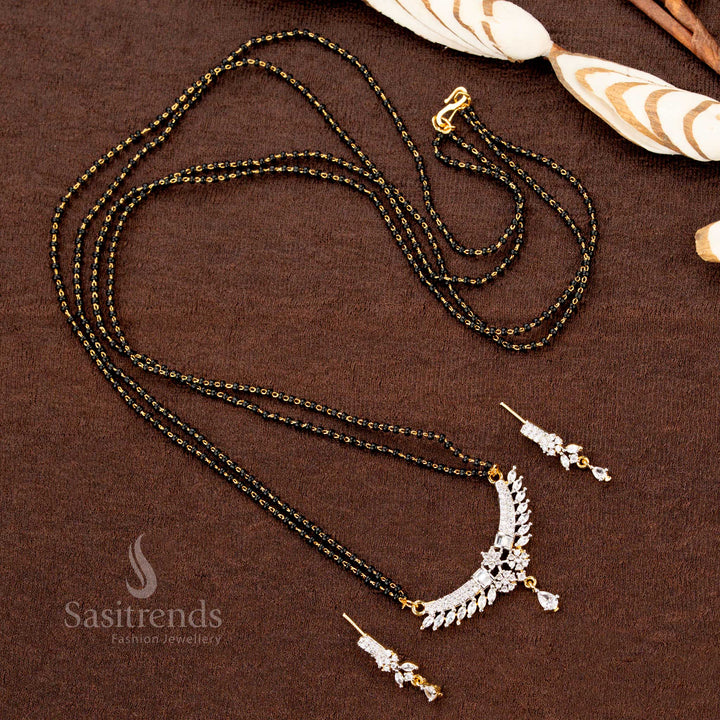 Gold Plated Pendant and Earring Set with Black Beaded Chain - Sasitrends