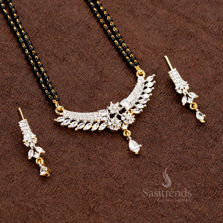 Gold Plated Pendant and Earring Set with Black Beaded Chain - Sasitrends