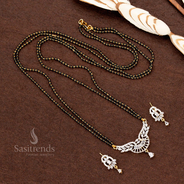 Gold Plated Pendant and Earring Set with Black Beaded Chain - Sasitrends
