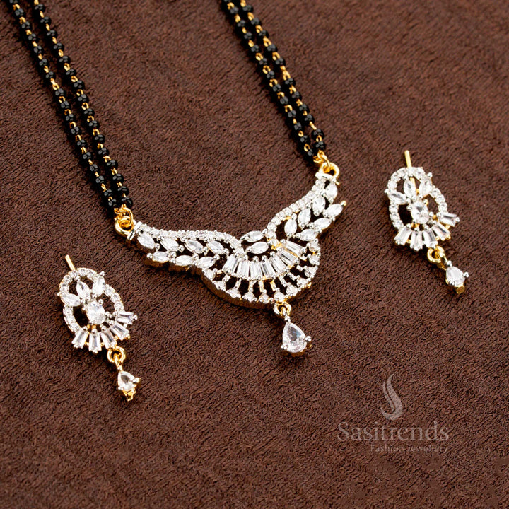 Gold Plated Pendant and Earring Set with Black Beaded Chain - Sasitrends
