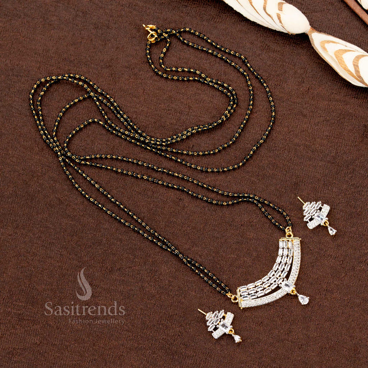 Gold Plated Pendant and Earring Set with Black Beaded Chain - Sasitrends