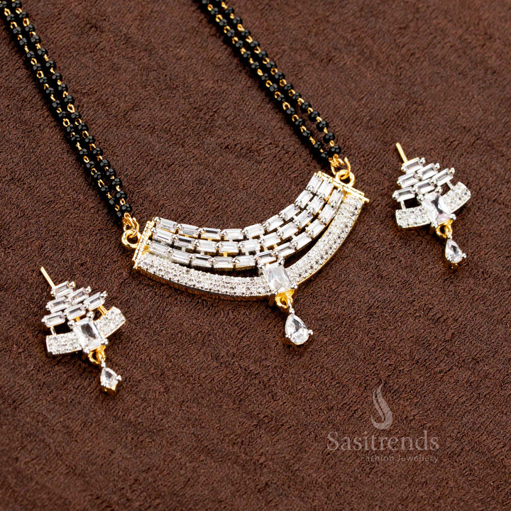 Curved Design AD Pendant Set with Earrings – Traditional Wear - Sastrends