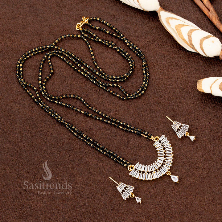 Gold Plated Pendant and Earring Set with Black Beaded Chain - Sasitrends