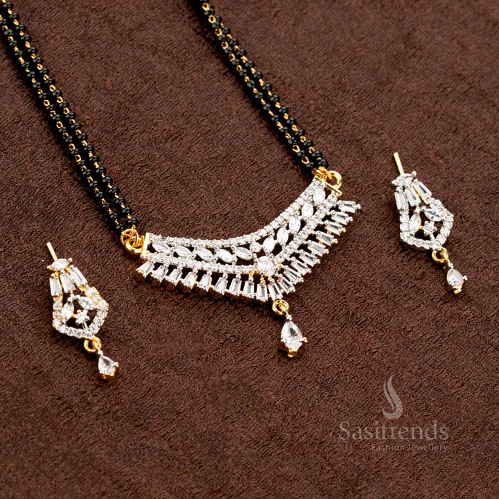 Gold Plated Pendant and Earring Set with Black Beaded Chain