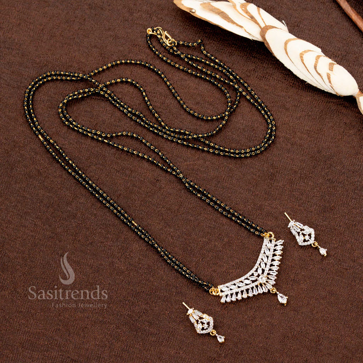 Curved Design AD Pendant Set with Earrings – Traditional Wear - Sasitrends