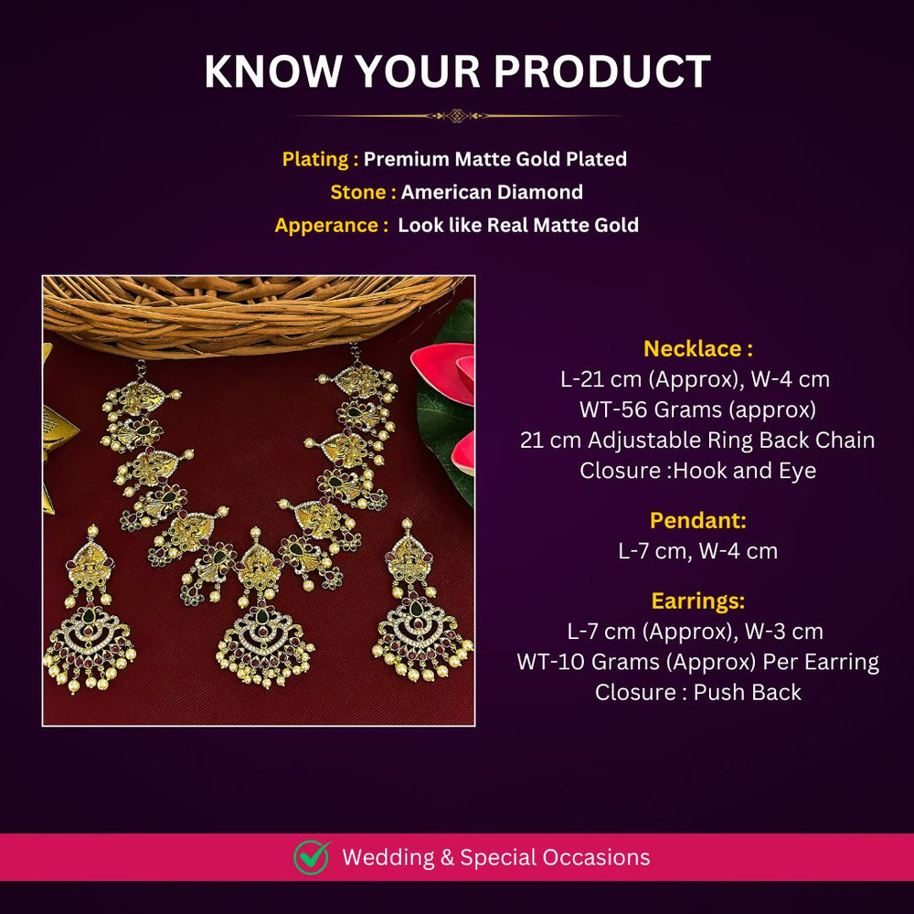 Matte Gold plated AD jewellery set Measurement Image - Sasitrends