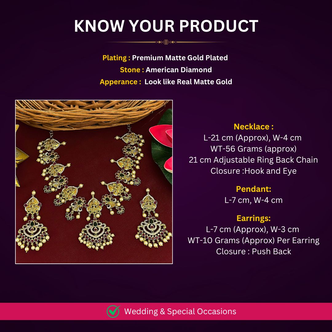 Matte Gold plated AD jewellery set Measurement Image - Sasitrends