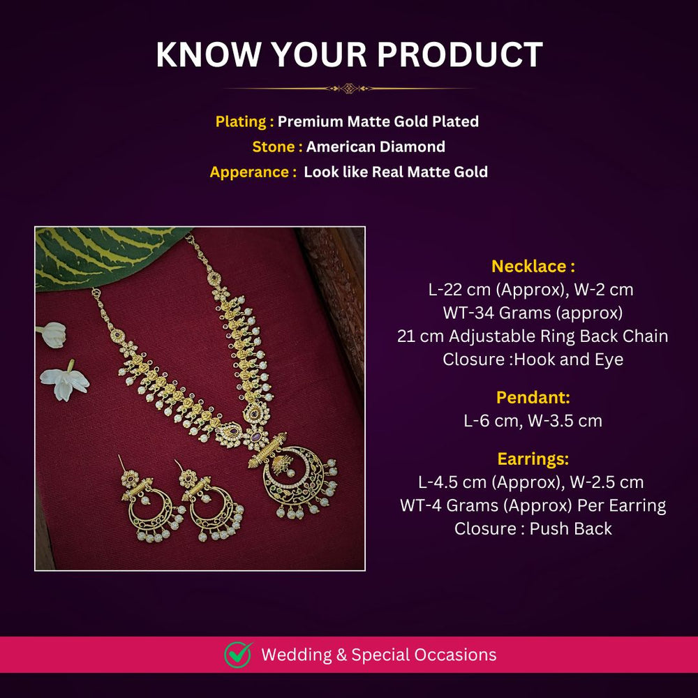 Matte Gold plated AD jewellery set Measurement Image - Sasitrends