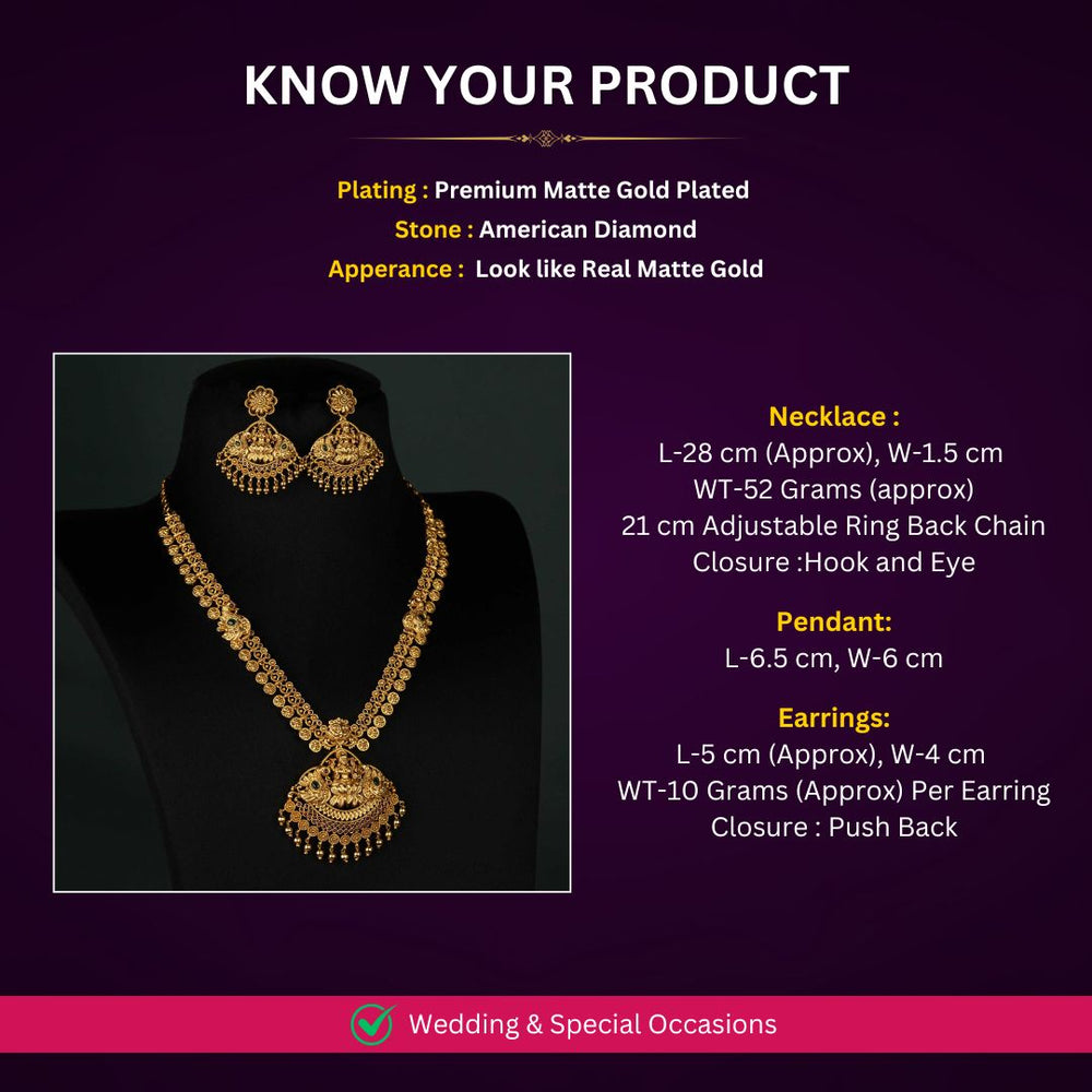 Matte Gold plated AD jewellery set Measurement Image - Sasitrends