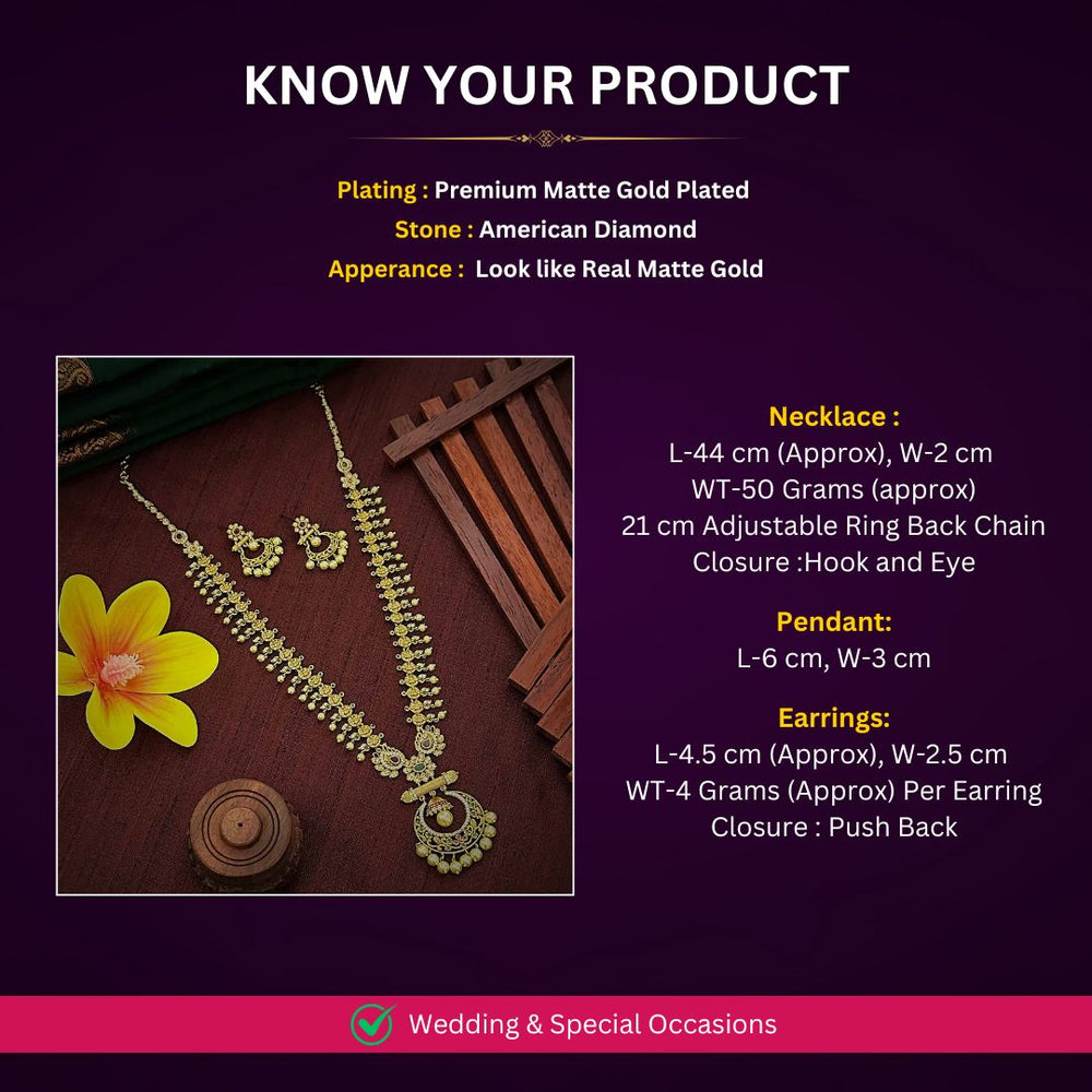 Matte Gold plated AD jewellery set Measurement Image - Sasitrends