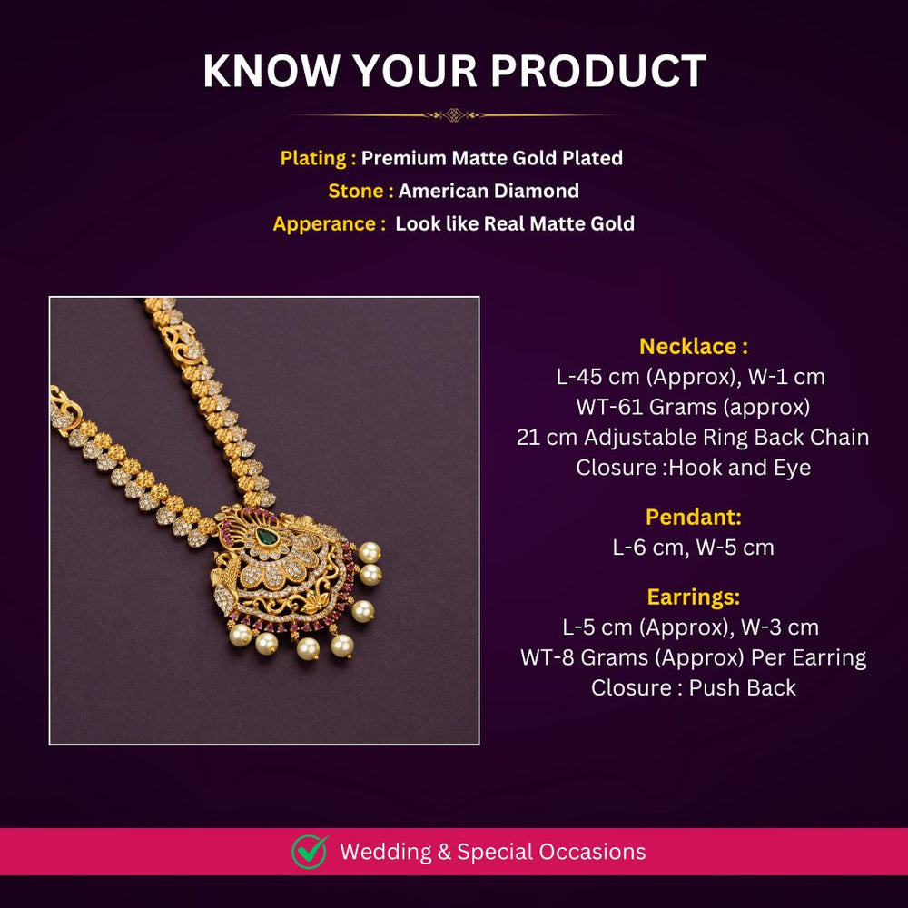 Matte Gold plated AD jewellery set Measurement Image - Sasitrends