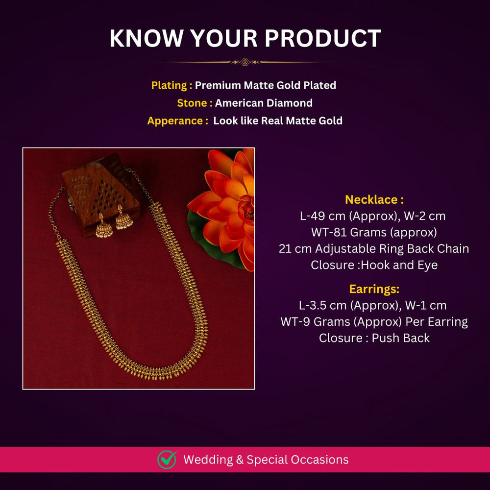 Matte Gold plated AD jewellery set Measurement Image - Sasitrends