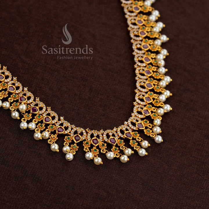 Designer Matte Gold Floral AD Long Haram For Women, A Stunning Wedding And Party Accessory For Traditional Ensembles – Sasitrends