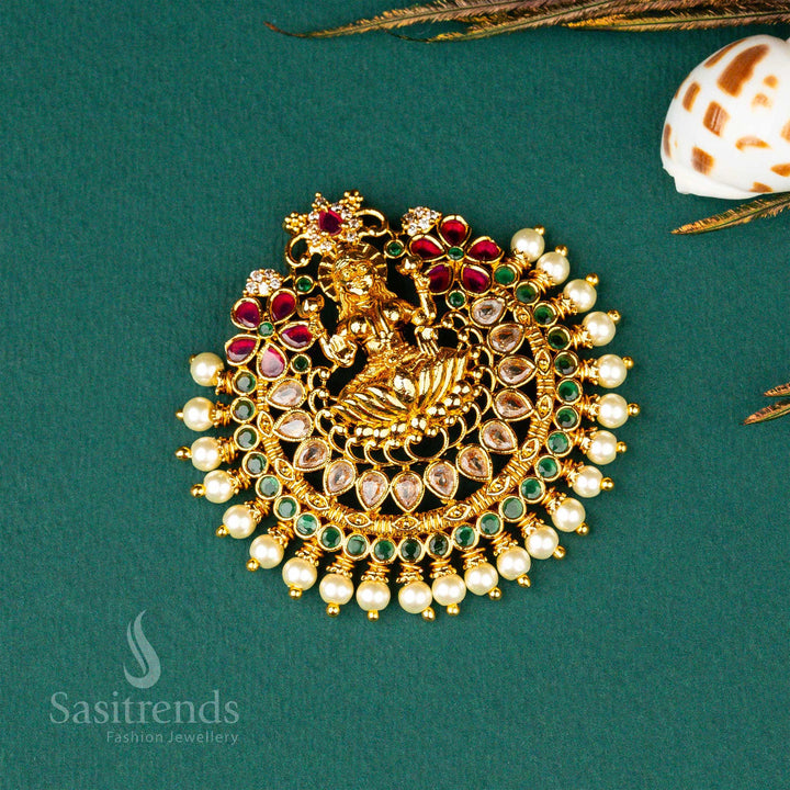 Traditional Elegance: Sparkling Matt Gold Plated AD Brass Pendant - Sasitrends