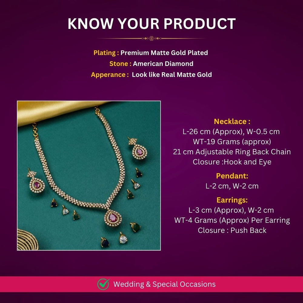 Premium Temple Matte Gold Plated Jewellery Set Measurement Image - Sasitrends