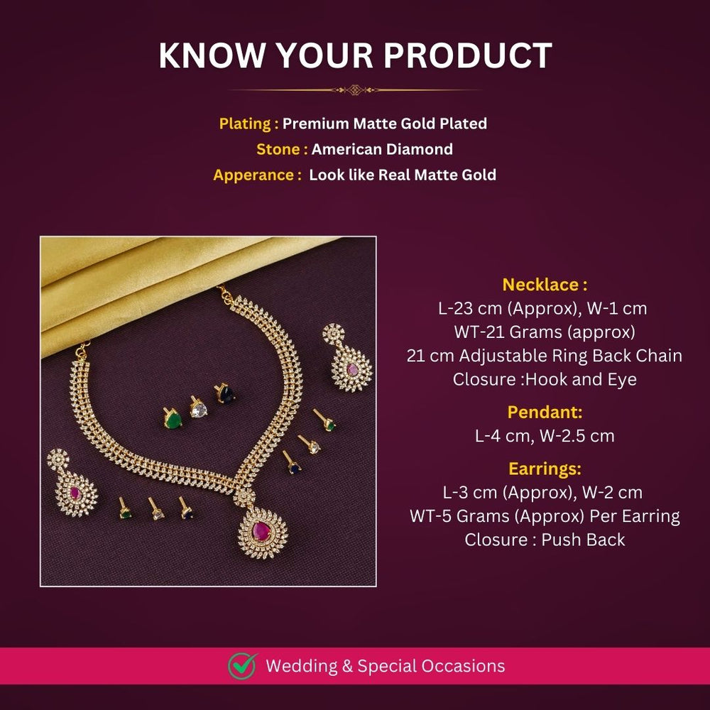 Premium Temple Matte Gold Plated Jewellery Set Measurement Image - Sasitrends