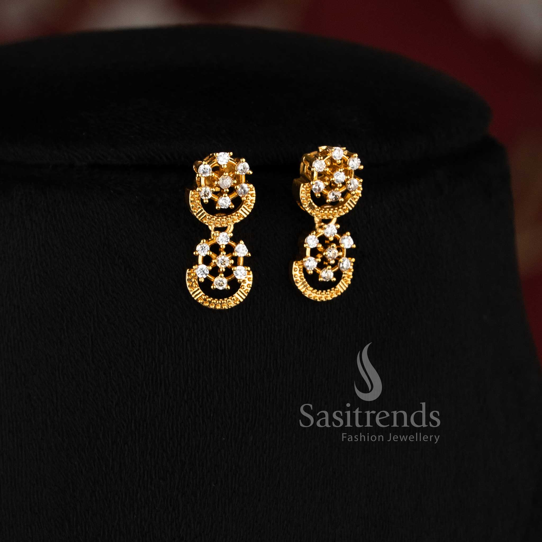 Trendy temple matte gold finish flower AD stone studded jewellery set with elegant floral designs and a traditional sparkle touch – perfect for festive and ethnic wear – Sasitrends
