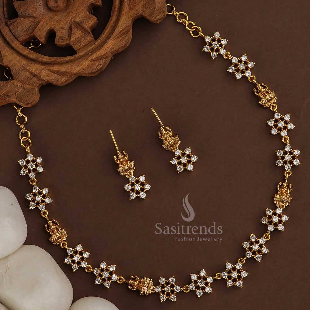Elegant traditional Lakshmi motif necklace in temple matte gold plating, a festive jewellery piece that enhances ceremonial beauty - Sasitrends