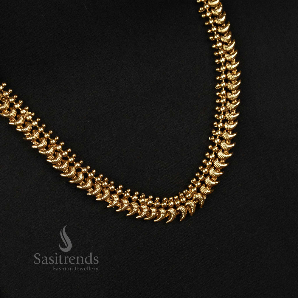 Mango Pattern Antique Gold Plated Short and Long Combo Set with matching earrings and elegant traditional detailing - Sasitrends