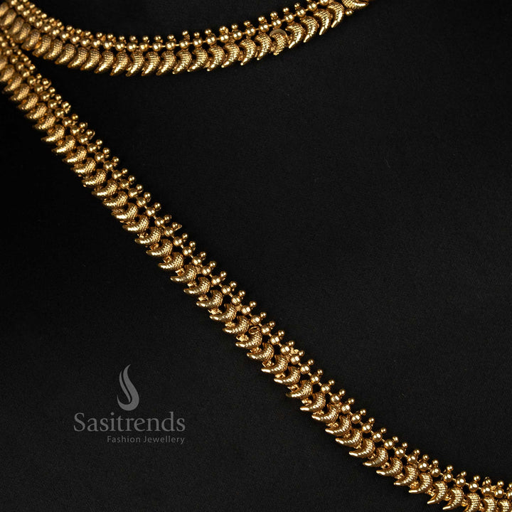 Traditional Antique Gold combo set with mango motif short and long chains, perfect for bridal and saree wear styling - Sasitrends

