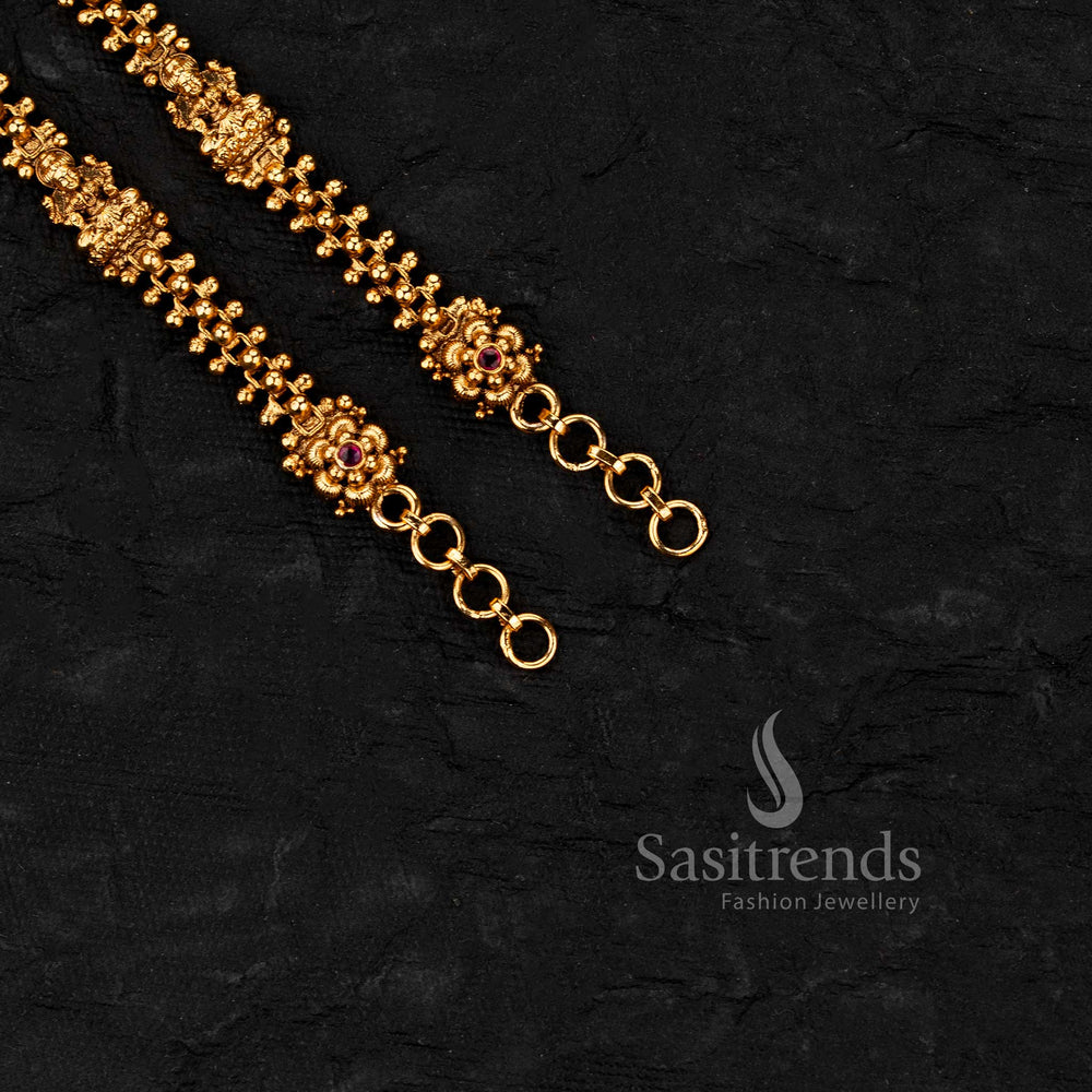 Ethereal majesty temple grandeur premium matte gold plated floral matil with intricate stone settings and traditional and bridal earrings