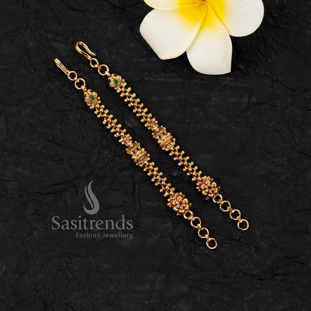 Authentic temple style matte gold matil 2068A featuring a series of blooming flower patterns with premium stone work for grand ethnic celebrations 