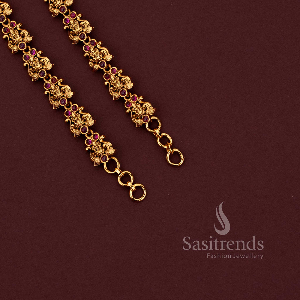 Heritage temple style ear chain with Lakshmi design and matte gold finish