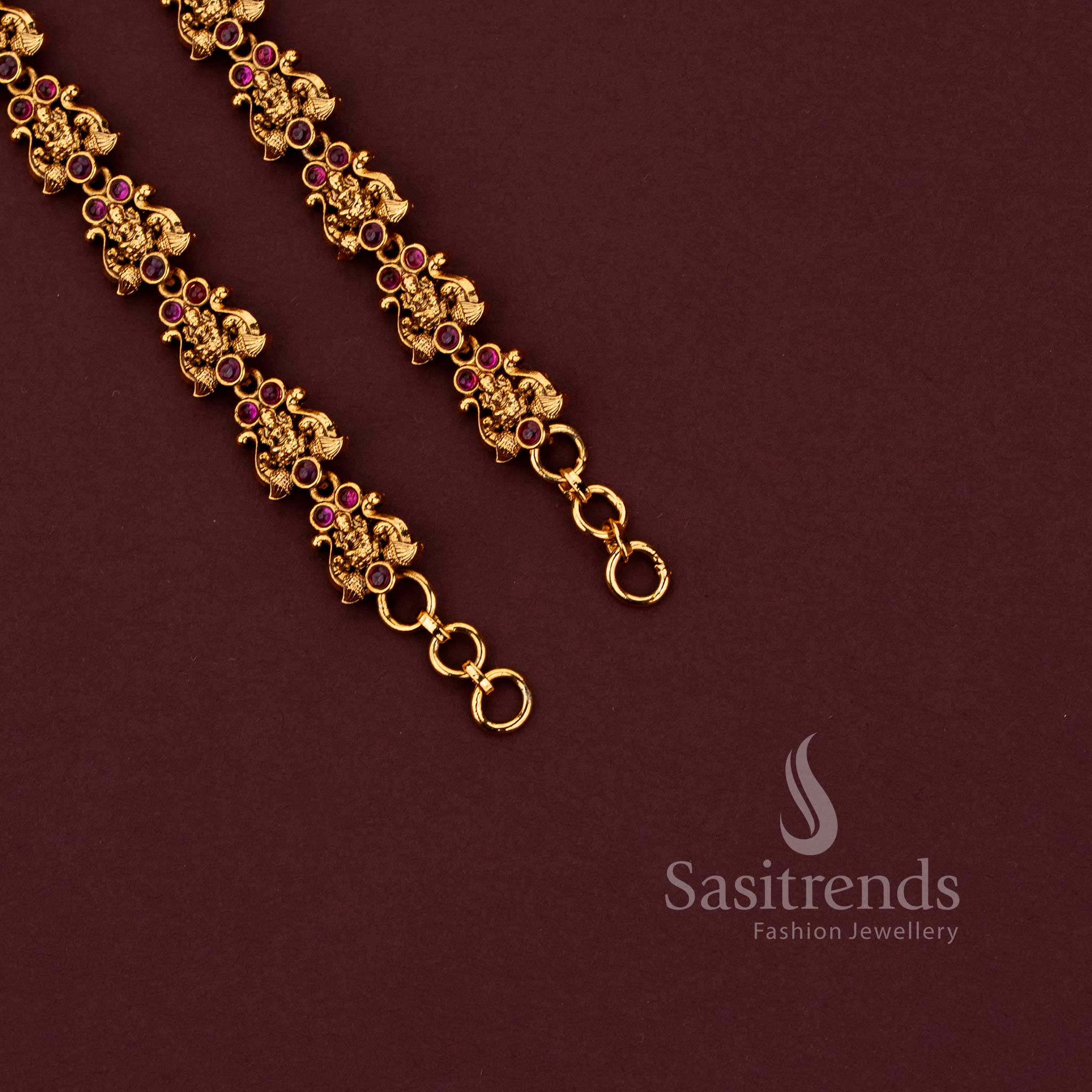 Heritage temple style ear chain with Lakshmi design and matte gold finish