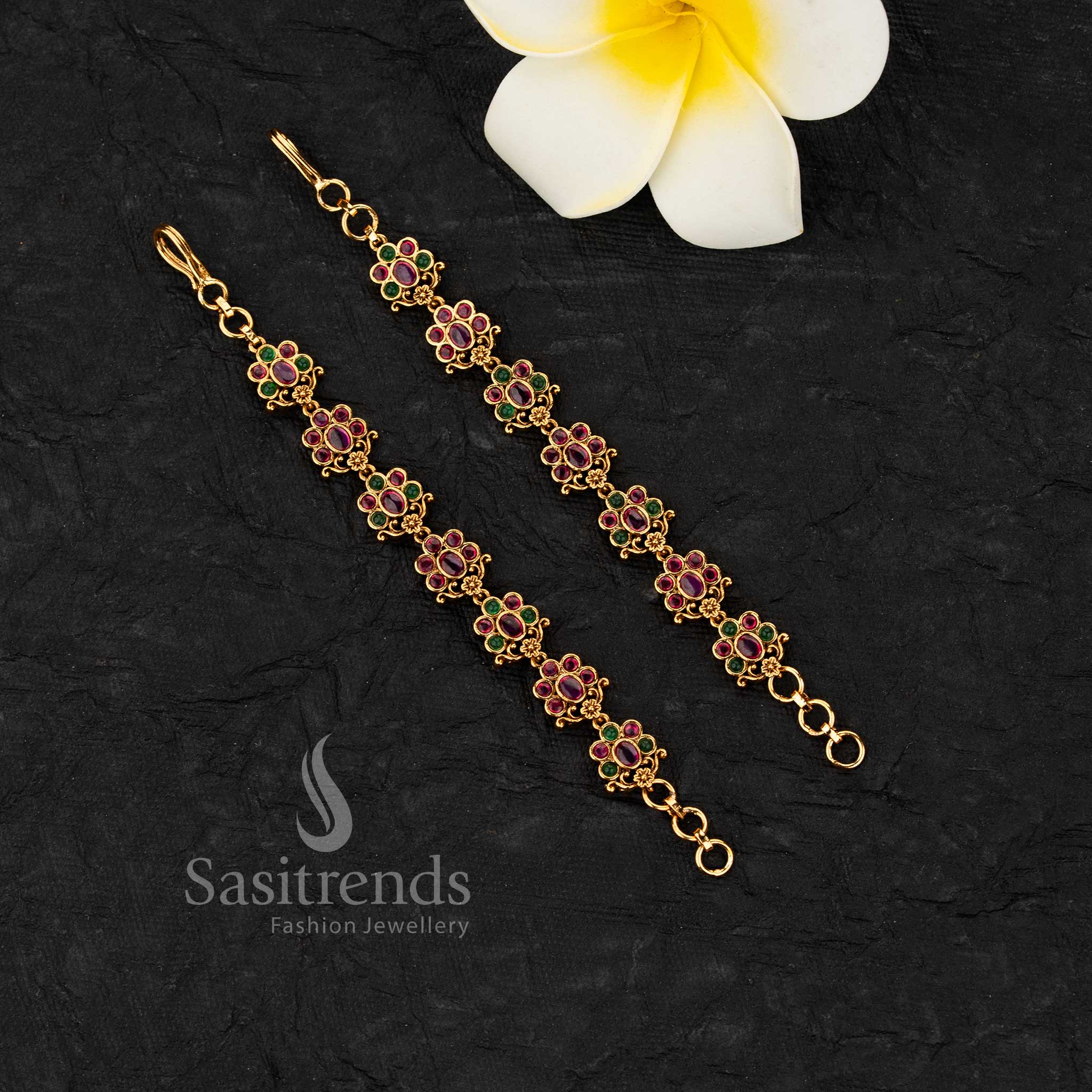 Traditional south indian wedding ear chains with decorative floral motifs  - Sasitrends