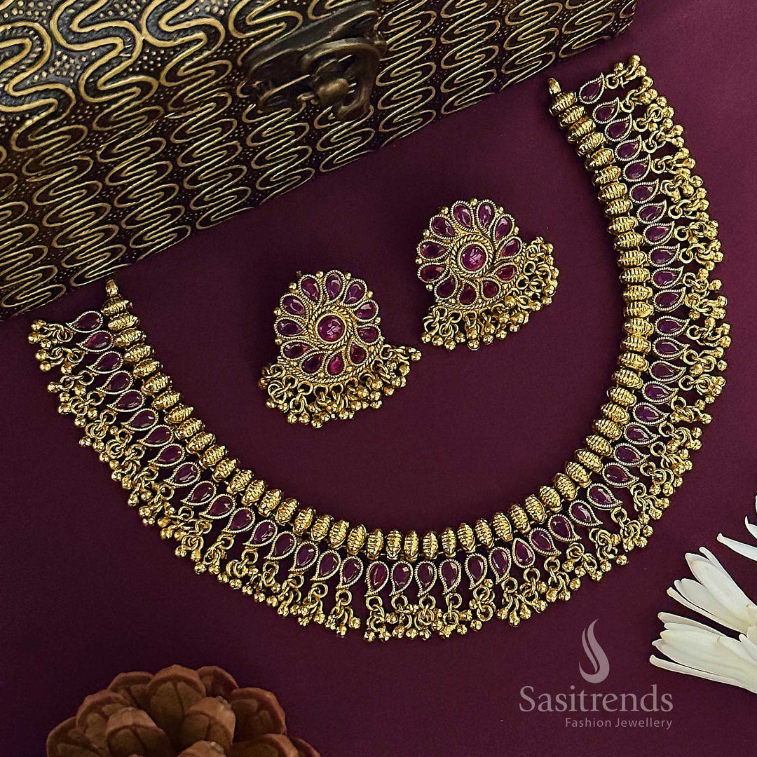 New Bridal Necklace Set Temple Gold Plated American Diamond