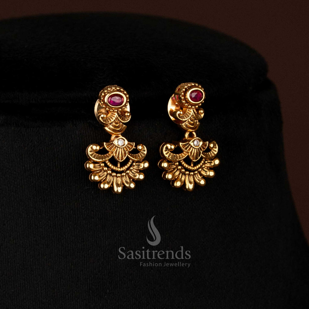 Luxurious Bridal Matte Gold Peacock Necklace with Oval AD Stones, Perfect for Festive Wear by Sasitrends