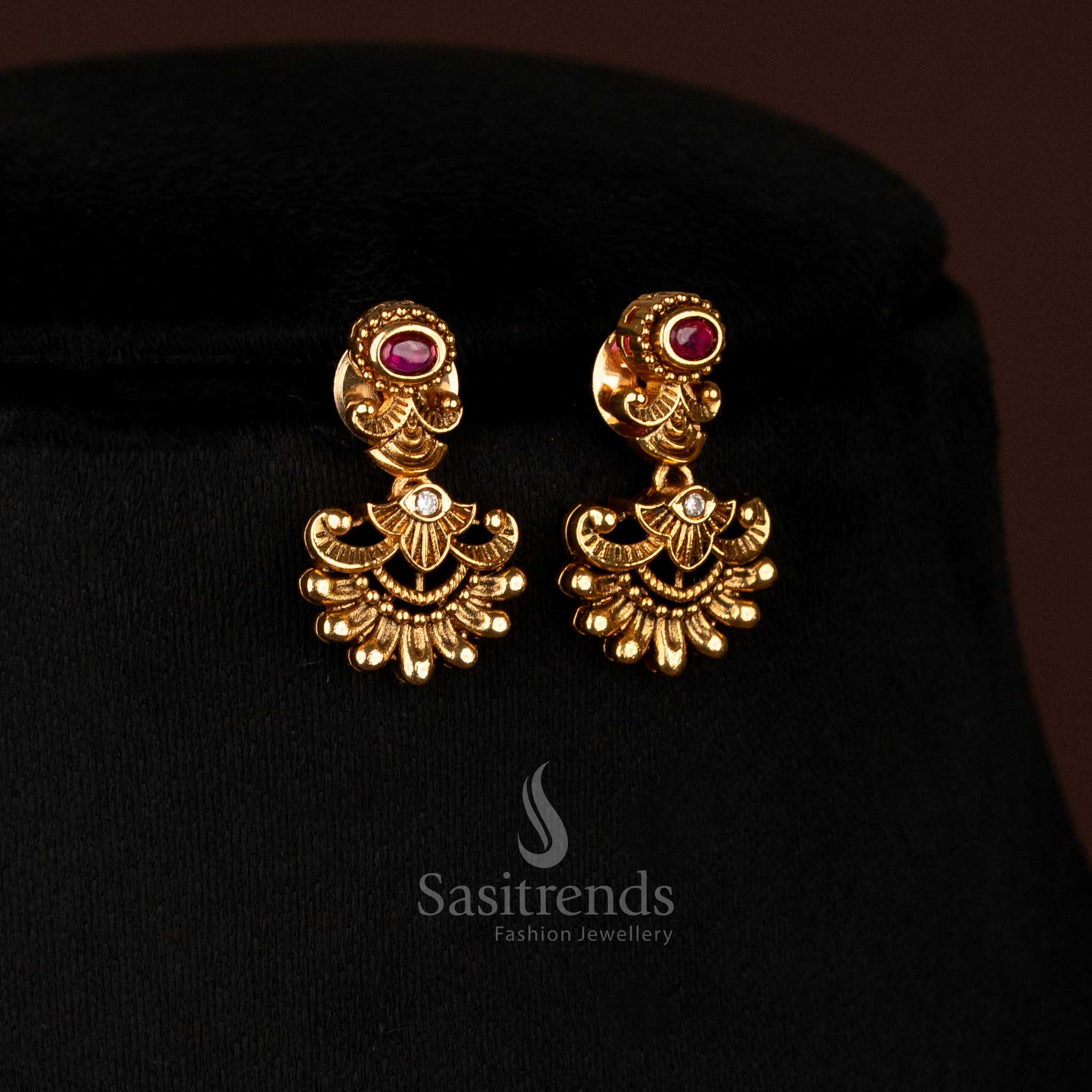 Luxurious Bridal Matte Gold Peacock Necklace with Oval AD Stones, Perfect for Festive Wear by Sasitrends
