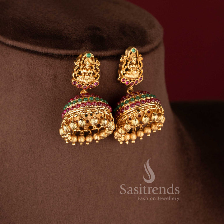 Bridal temple jewellery set with lakshmi pendant multi layer gold beads necklace for wedding marriage saree wear sasitrends