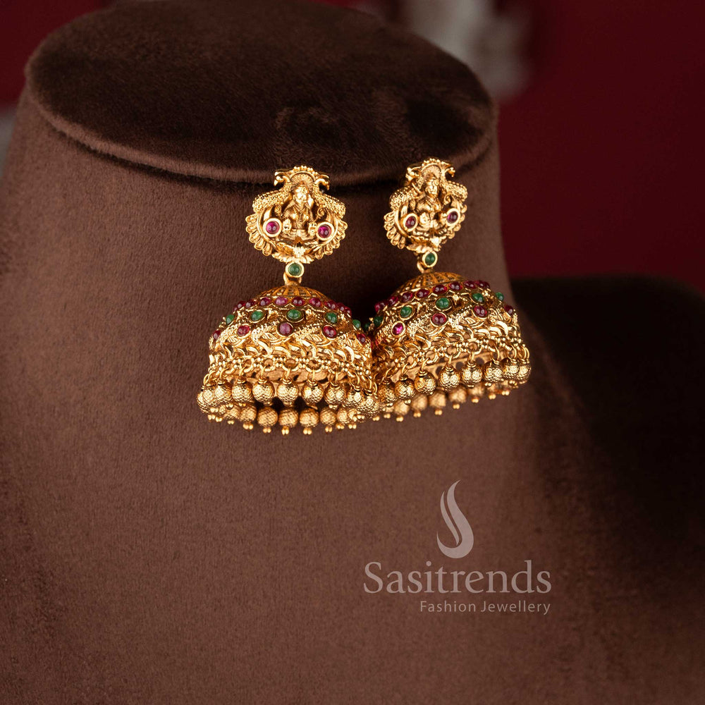 Grand Temple Jewellery Set for brides featuring a seated Lakshmi pendant with twin peacocks and a double-layer coin choker band - Sasitrends