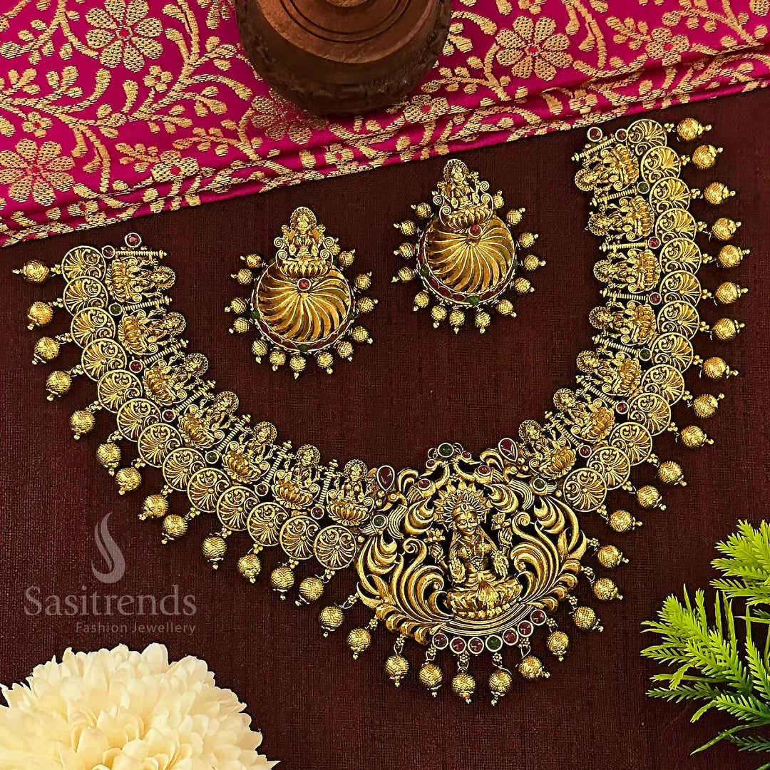 Matte Gold Finished Goddess Lakshmi Coin Bridal Choker Set - Sasitrends