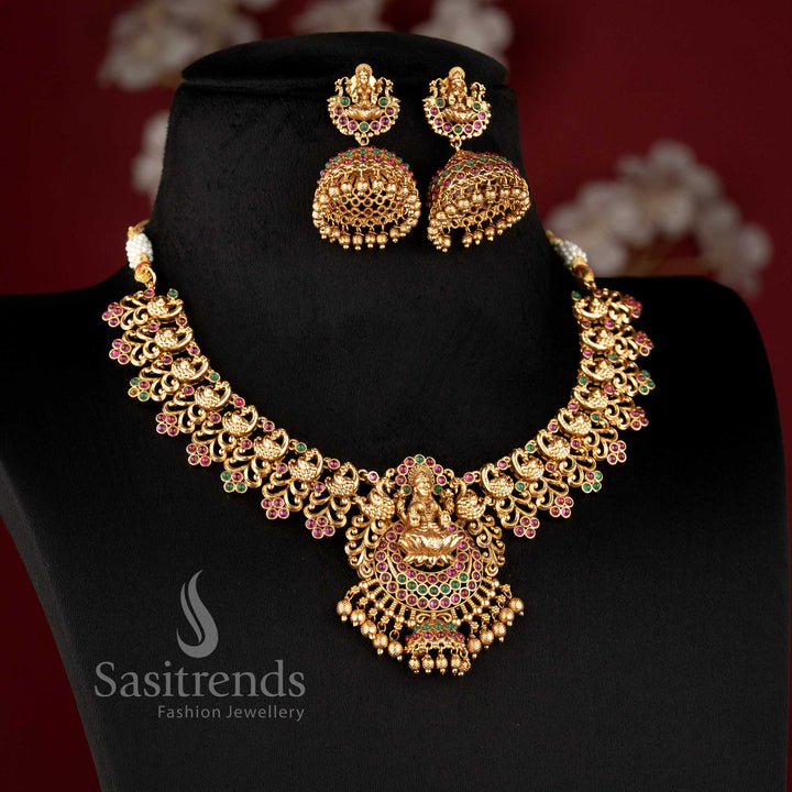 Traditional deity-stud jhumkas with stone-studded domes and gold bead drops from the temple jewellery for marriage collection - Sasitrends