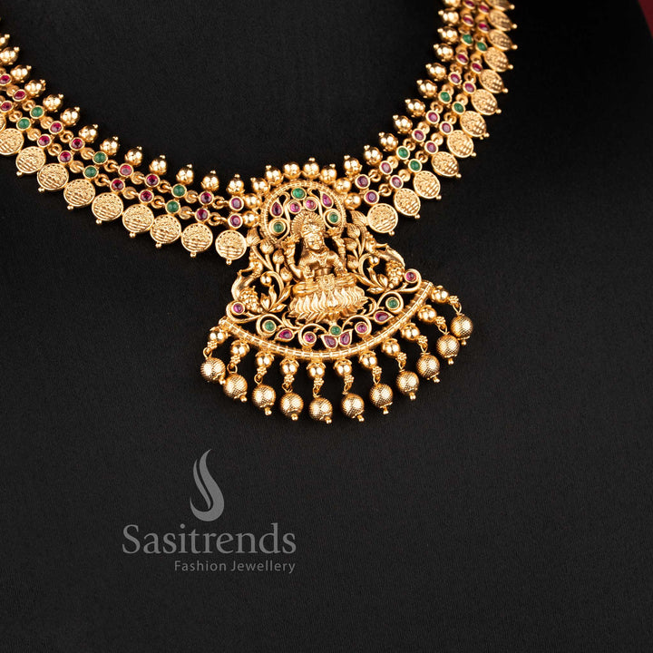 Traditional deity-stud jhumkas with stone-accented domes and gold bead drops from the temple jewellery for wedding collection - Sasitrends