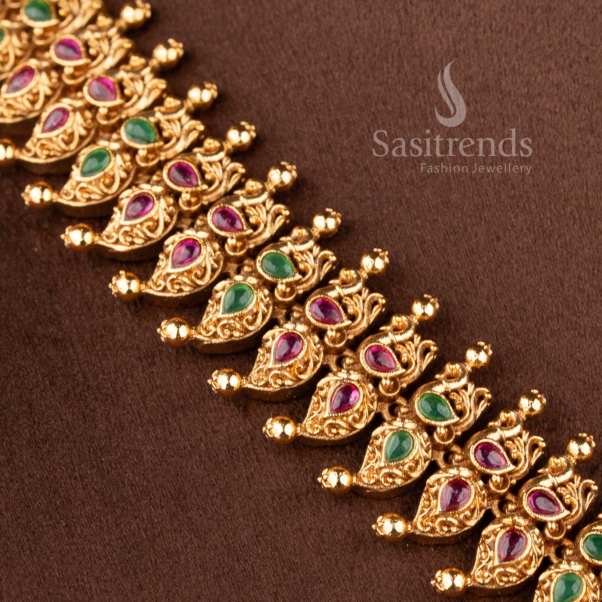 Traditional peacock-stud jhumkas with stone-accented domes and gold bead drops from the temple jewellery for marriage collection - Sasitrends