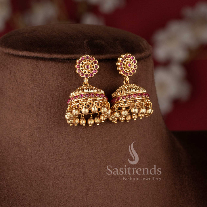 South Indian bridal Nakshi style temple jewellery choker necklace with ruby green stones and Lakshmi peacock motifs for saree and lehenga festive look - Sasitrends