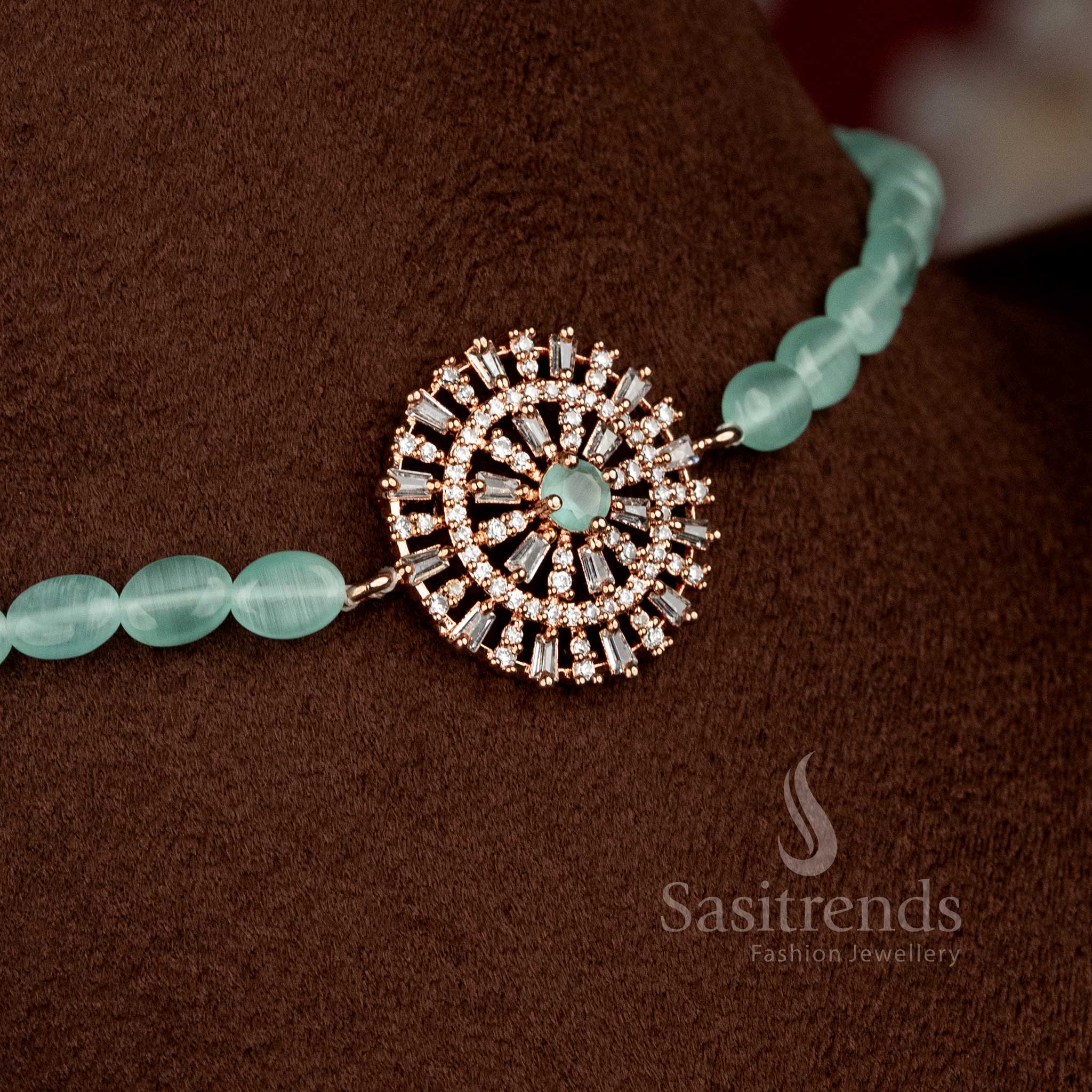 Sparkling American Diamond choker necklace with matching earrings for modern festive styling - Sasitrends