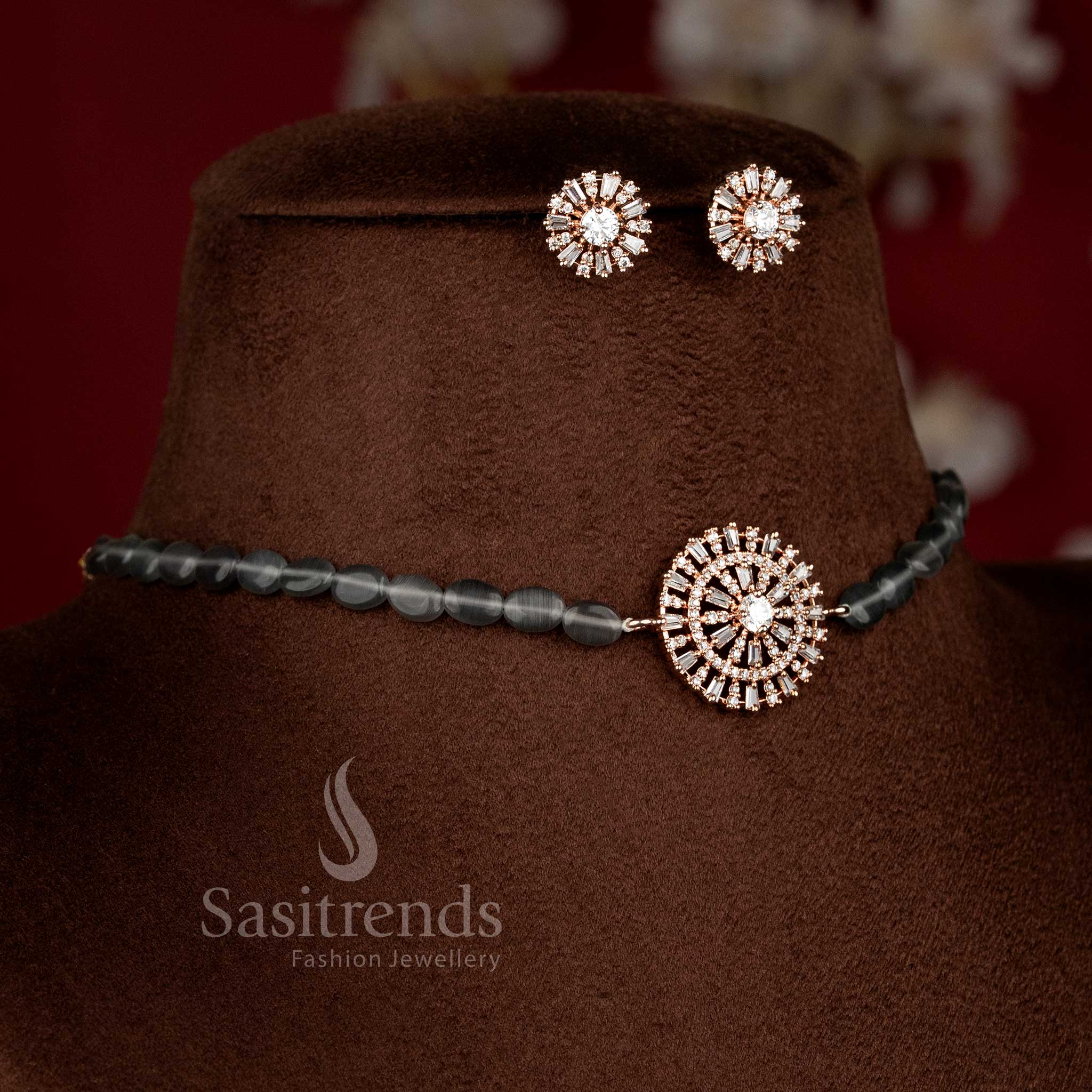 AD round pendant beads choker set with earrings for parties and celebrations